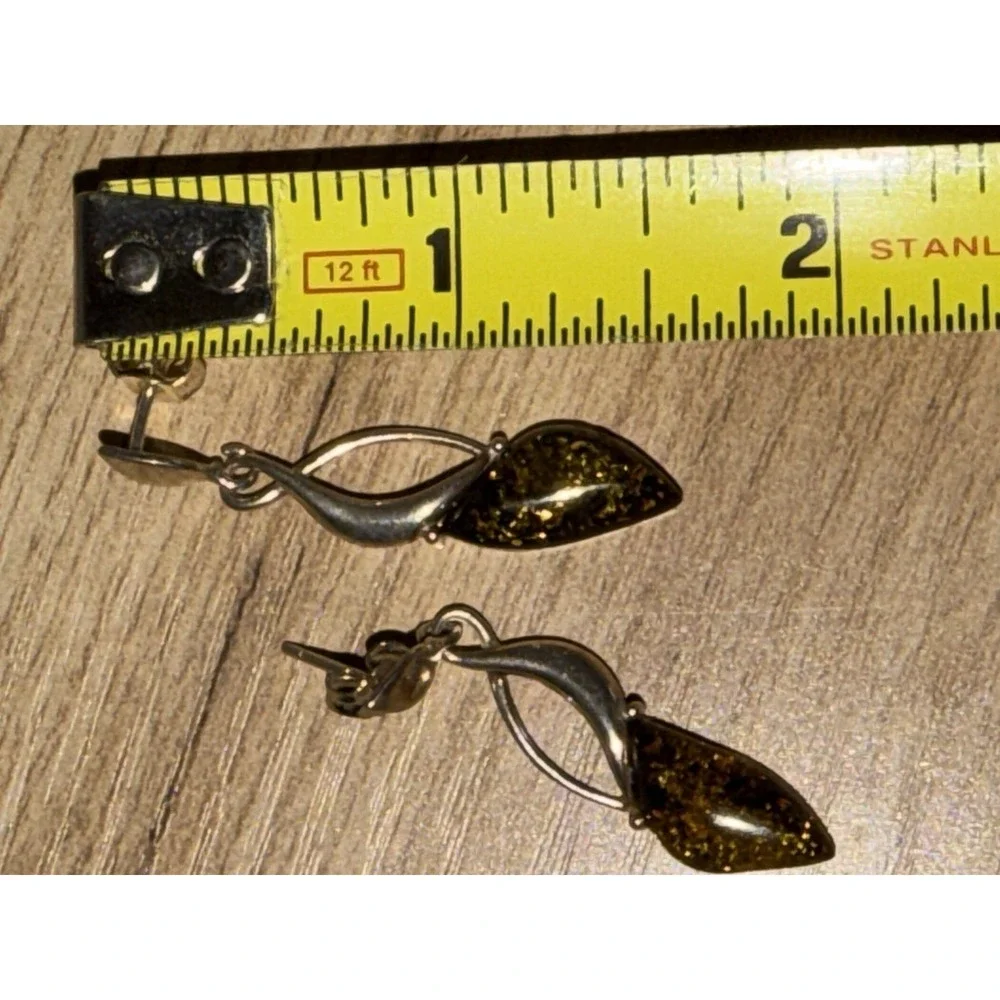 Sterling Silver Baltic Amber Dangle Earrings‎ Design 925 Pierced
